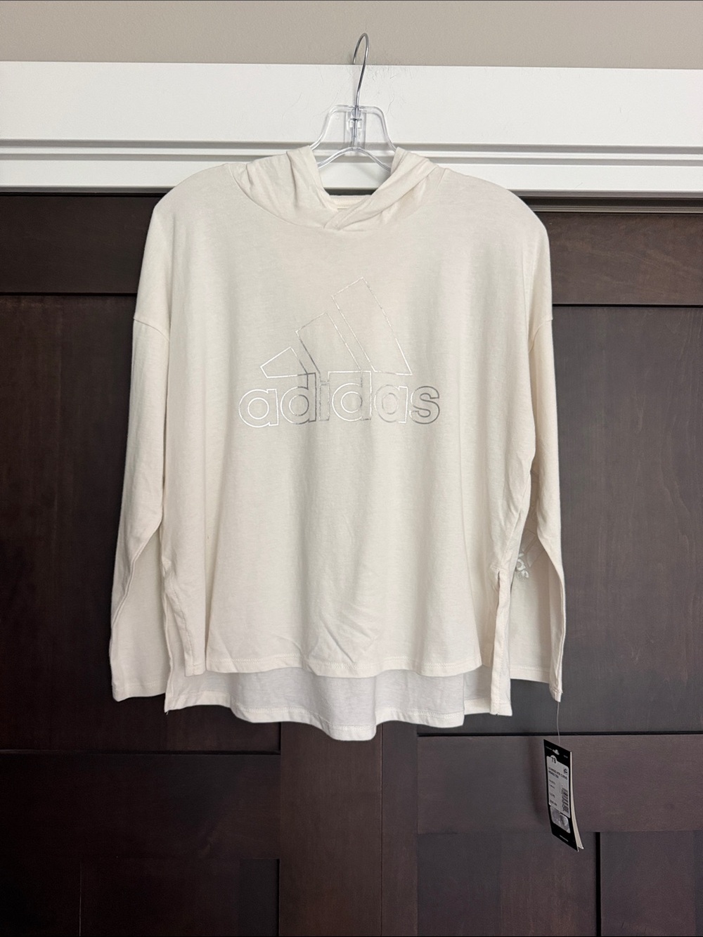 adidas Girls' Long Sleeve Curve Hem Hooded Tee size Large 14